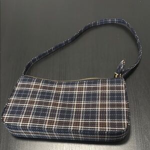 Plaid Shoulder Bag - Blue and Brown